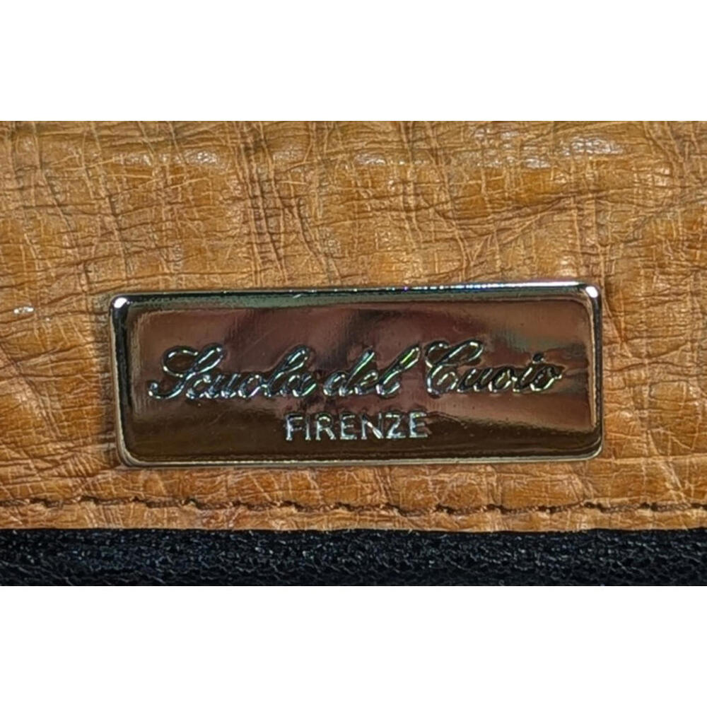 Scuola Del Cuoio Ostrich Leather Caramel Brown Flap Handbag Purse Firenze Italy - Picture 2 of 16